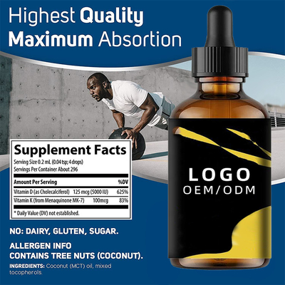 Organisches Vitamin D3 K2 lässt Flüssigkeit MCT-Öl-Omega-Vitamin-D 5000 IU-Soem fallen